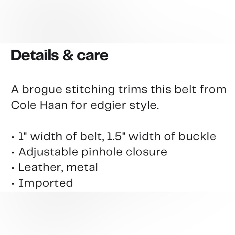 NWT Cole Haan 35mm Brogue belt, black, 32 - Picture 2 of 2